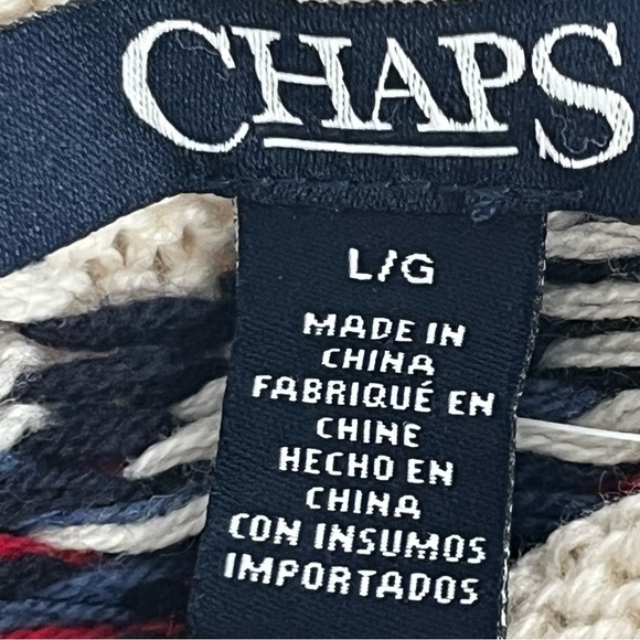 Chaps Women’s Sweater Large Oversized Off-white Knit Ski Fair-Isle Blue Red Soft - Picture 3 of 9